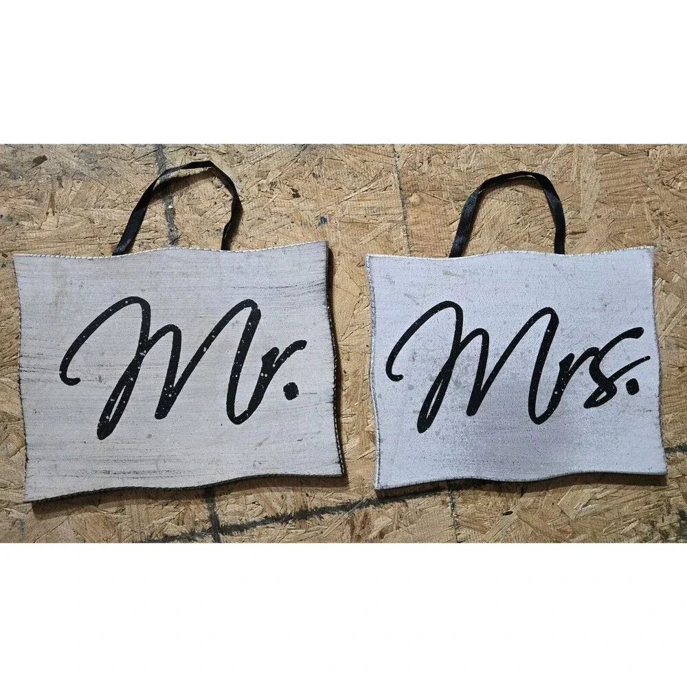 Wooden Mr And Mrs Signs For Chairs Wedding Photo Prop 8 X 10 Each Black & White